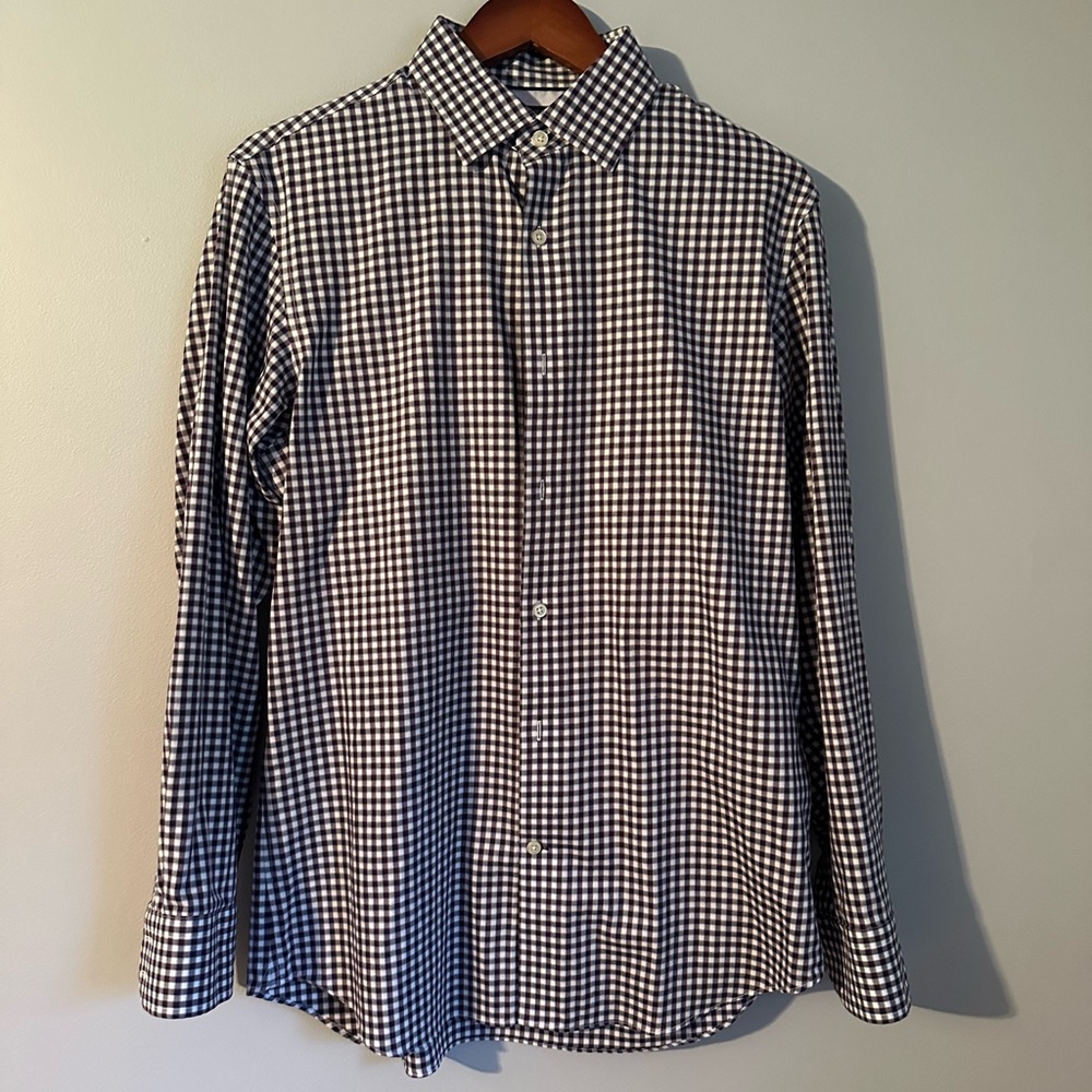 Banana Republic Purple and White Gingham Dress Shirt, Medium, Non Iron, Slim Fit